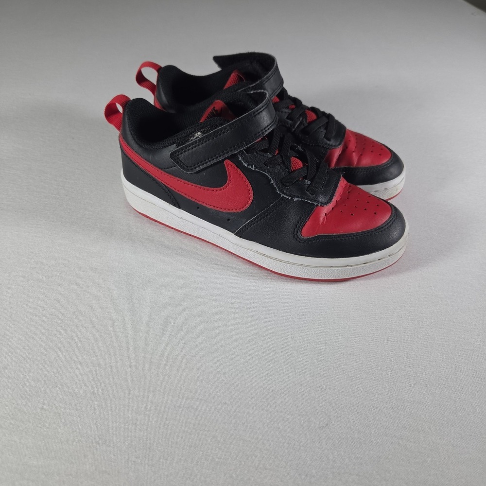 Nike Shoes Court Borough Low 2  Black Red BQ5451-007 Kids Size 1Y Strap Lace - Picture 3 of 9